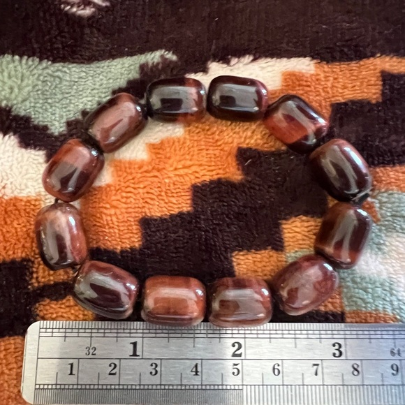 ❤️ Gorgeous Natural Barrel Red  Tiger Eye Bracelet 12x18mm Beads 48gm - Picture 7 of 11